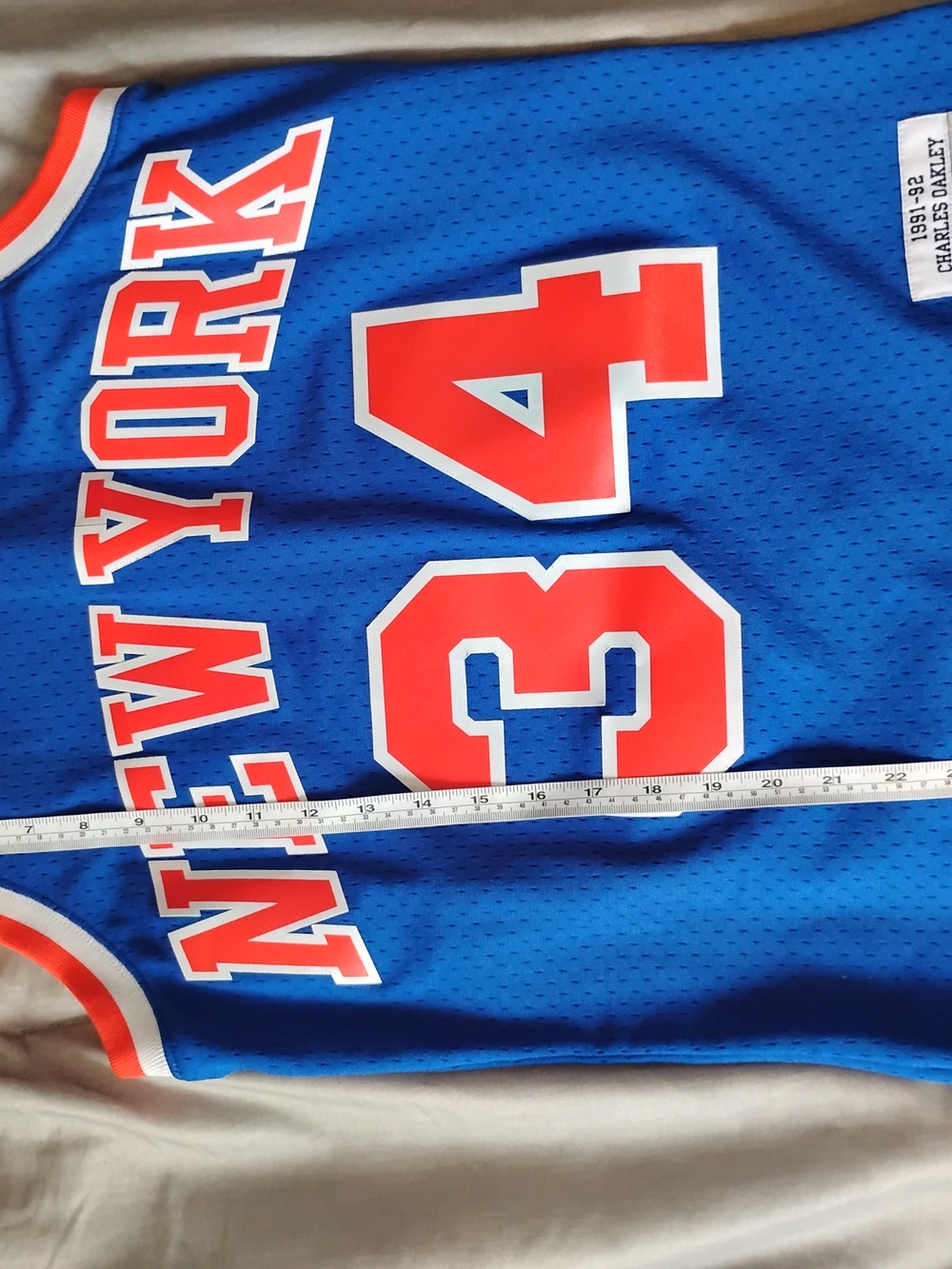 New York Blue Basketball Jersey with Red Number 34 - Picture 3 of 9